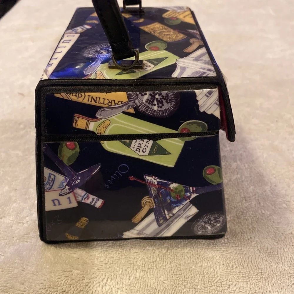 Martini Travel Jewelry Case/Hard Vinyl Vanity Bag with Mirror Inside
